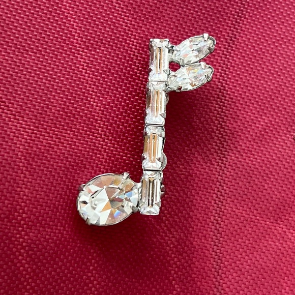 VTG Crystal Musical Note Silver Tone Brooch - Picture 9 of 9